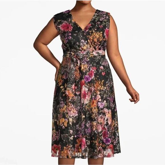Lane Bryant Floral Lace Dress Size 18W Layered Surplus Cocktail Career Office - Picture 1 of 8